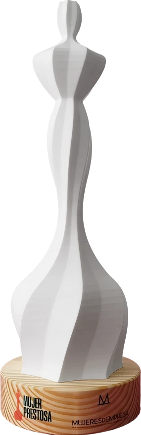 Estatuilla del distintivo Mujer Prestosa de Mujeres de Empresa Asturias, premio que reconoce el esfuerzo, la determinación y el talento femenino asturiano en los ámbitos autónomo, empresarial y profesional.